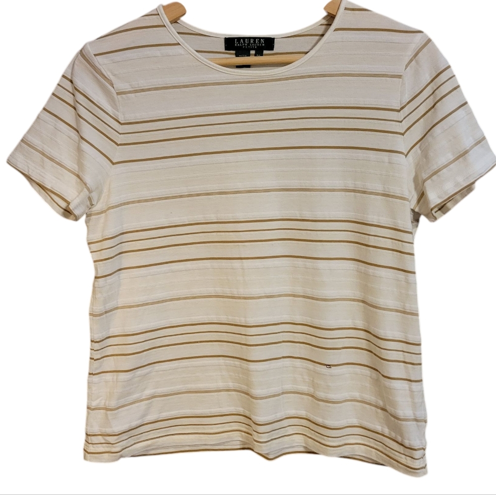 Lauren Ralph Lauren Beige Striped Boxy Cotton Tee